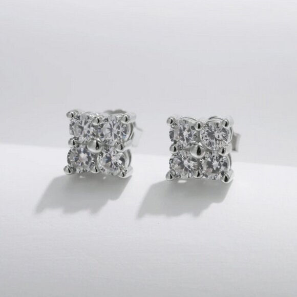 Mens 7.5MM Solid 925 Sterling Silver 2ct Moissanite Square Stud Earrings 1ct x 2